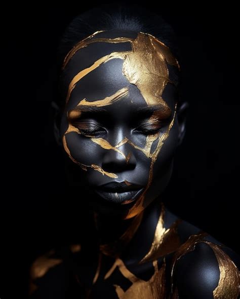 Premium AI Image A Woman With Gold Paint On Her Face And The Gold