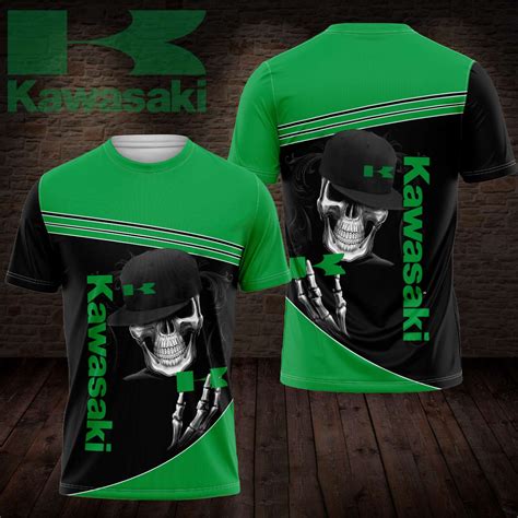 Kawasaki Motorcycles Logo With Skull T Shirt