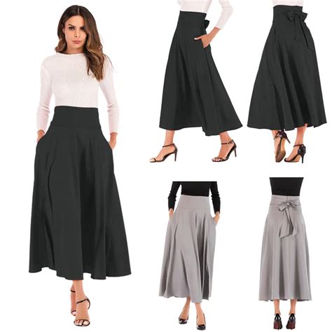 Jaycosin Fashion Women High Waist Pleated A Line Long Skirt Front Slit