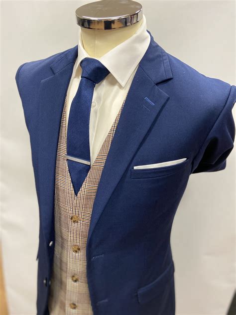 French Blue Suit With Grey Check Waistcoat Dublin Formal Wear Atelier