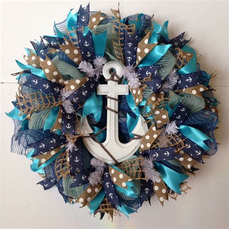 Nautical Deco Mesh Wreath Summer Beach Wreath With Anchor Etsy