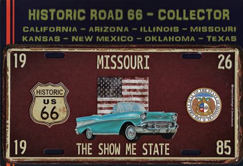 Plaque Métal Vintage Route 66 Missouri Historic Road Tofmobile