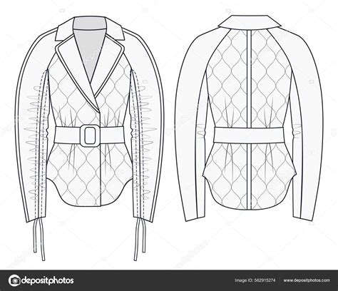 Women Jacket Fashion Flat Technical Drawing Template Coat Fashion