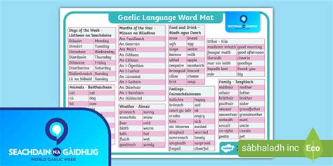 Gaelic Language Word Mat Seachdain Na G Idhlig Twinkl