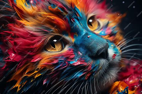 Premium Ai Image Colorful Cat Illustration Generative Ai