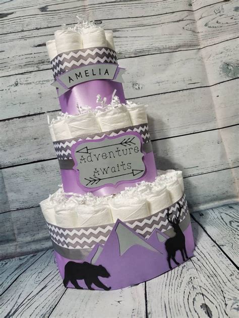 Tier Diaper Cake Mountain Diaper Cake Girl Diaper Cake For Etsy