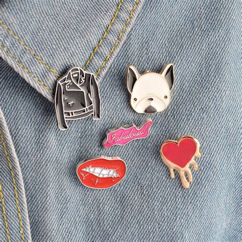 5 Pcs Set Metal Enamel Pins Women Men Enamel Brooch Pins On Denim