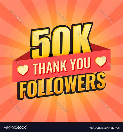 Thank You 50000 Followers Icon In Flat Style Vector Image