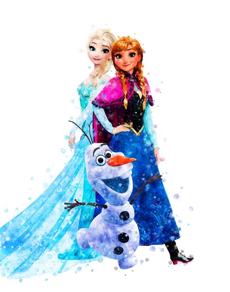 Frozen Print Anna Elsa Olaf Watercolor Printable Frozen Poster Etsy