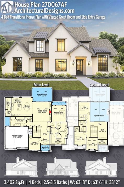 Plan Af Bed Transitional House Plan With Vaulted Great Room