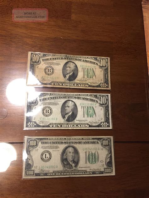 100 1 Hundred Dollar Bill 1934 Benjamin Franklin And 2x 1934 10 Federal