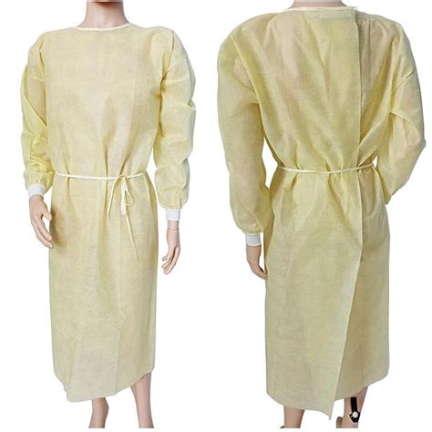 Disposable Polypropylene Yellow Isolation Gowns With Long Sleeves Neck