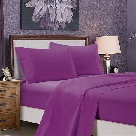 1000TC Ultra Soft Flat & Fitted Sheet Set - King Single Size Bed - Purple | Buy King Single ...