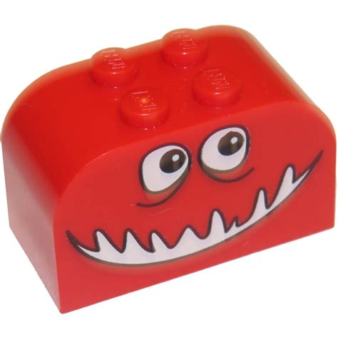 Lego Red Slope Brick X X Curved With Smiling Monster Face