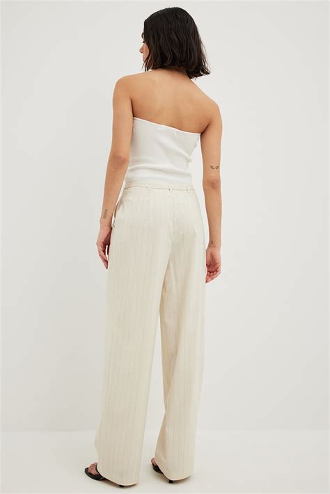 Belted Detail High Waist Striped Pants Beige Na Kd