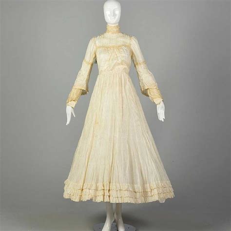 Xxs S Edwardian Tissue Silk Dress Ivory Lace Embr Gem