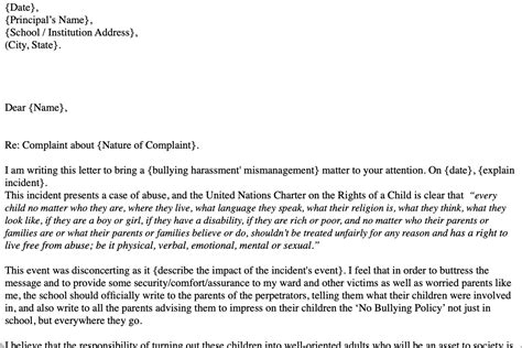 Bullying Complaint Letter Template