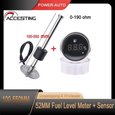 52mm Marine Boat Car Digital Fuel Tank Level Gauge 0 190ohm Waterproof Fuel Level Meter And