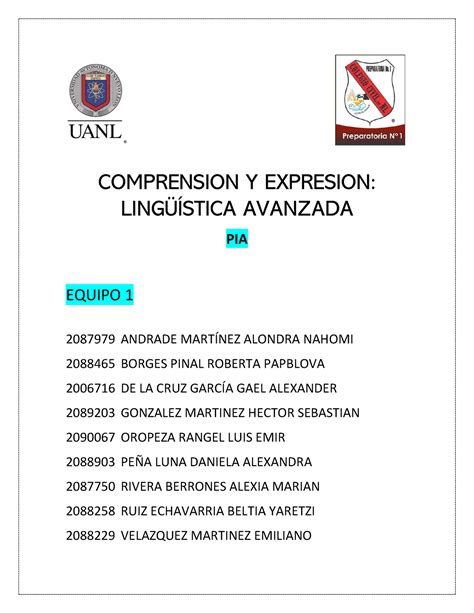 Equipo 1 PIA Cyela Yhhh COMPRENSION Y EXPRESION LINGÜÍSTICA