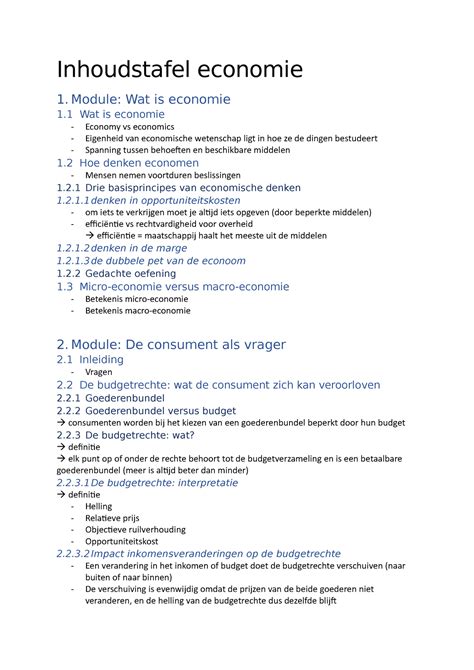 Inhoudstafel Economie Module Wat Is Economie 1 Wat Is Economie