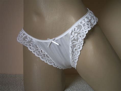 Sexy Silky Nylon Satin Embroidered High Leg Bikini Panties White Or