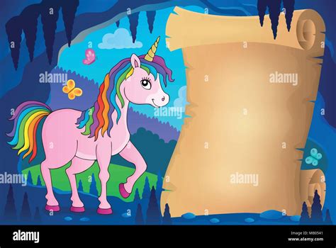 Happy Unicorn Topic Parchment 2 Eps10 Vector Illustration Stock