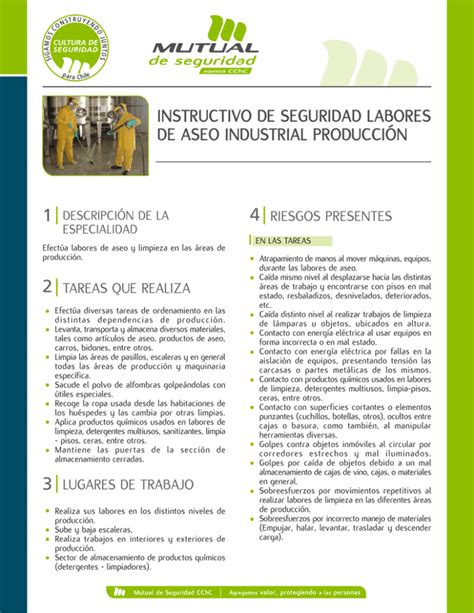 Instructivo De Seguridad Labores De Aseo Industrial Producci N