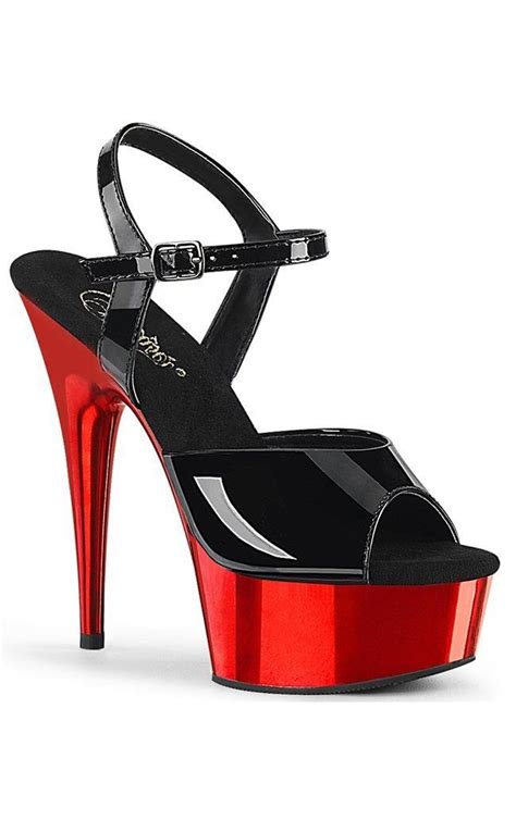 Delight Black Red Chrome Heels Pleaser Tragic Beautiful Red High