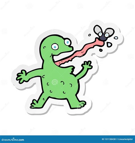 A Creative Sticker Of A Cartoon Frog Catching Fly Stock Vector