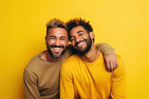 Premium AI Image Generative AI Illustration Of Smiling Couple Gay LGBT Concept Positive And Joyful