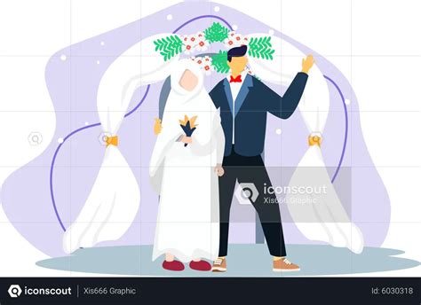 Best Premium Islamic Wedding Couple Illustration Download In Png