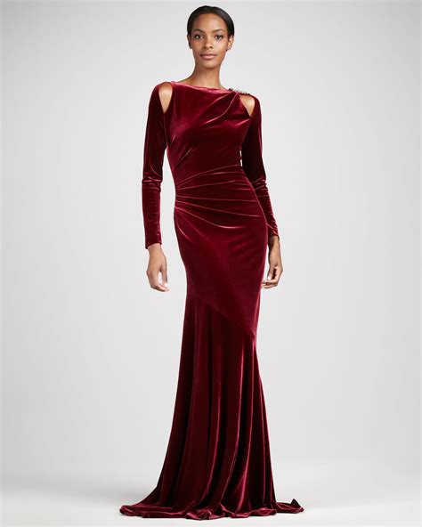 Teri Jon Stretch Velvet Gown In Merlot Red Lyst