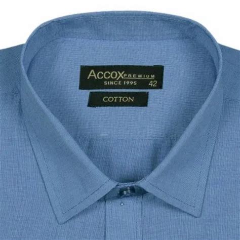 Accox Collar Neck Mens Blue Plain Formal Cotton Shirt Machine Wash