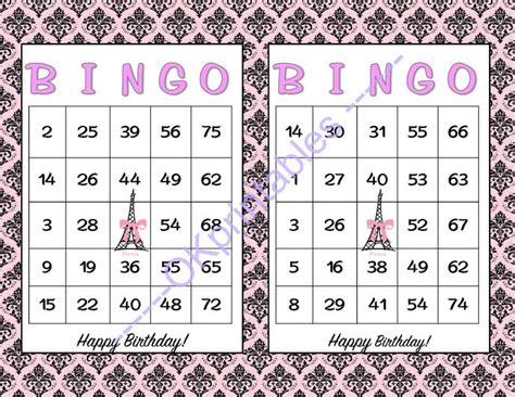 Happy Birthday Bingo Cards Printable Girl Game Paris Theme Party