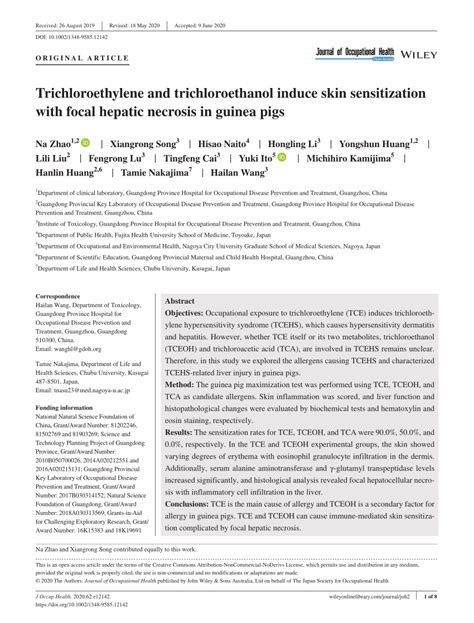 Pdf Trichloroethylene And Trichloroethanol Induce Skin Sensitization