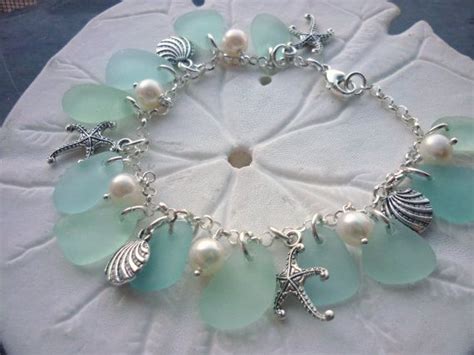 Sea Glass Charm Bracelet Blue Green Beach Jewelry Charm Bracelet Sterling Themysticmermaid