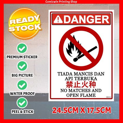 CMC212 Danger Open Flame Sign 24 5x17 5cm Commercial Sign Industry