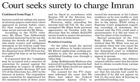 Dawn EPaper Feb 01 2023 Court Seeks Surety To Charge Hnran In