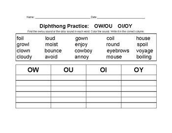 Ow Ou Oi Oy Diphthong Practice By Katie Kizer Tpt