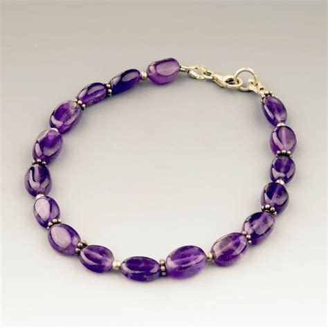 Simple Gemstone Bracelet W Oval Amethyst 925 Sterling Silver