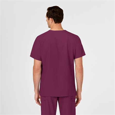 W123 Mens V Neck Scrub Top Wine Wink Scrubs