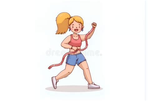 Joyful Blonde Chibi Character Celebrates Fitness Success A Vibrant Korean Cartoon Style