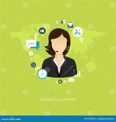 Flat Design Illustration With Icons Technical Support Assistant Stock Vector Illustration Of