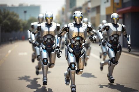 Premium Ai Image Robot Android Men Running