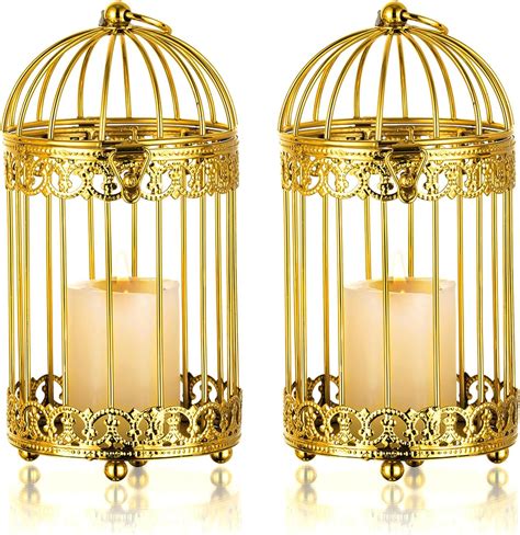 Nuptio Gold Lanterns Decorative Indoor 2 Pcs 6 Inch H