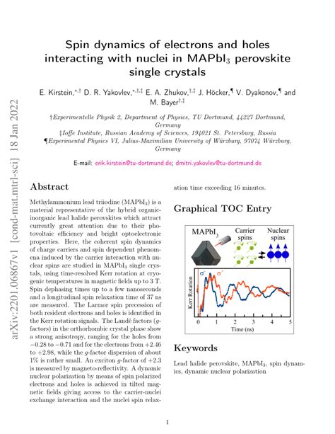 PDF Spin Dynamics Of Electrons And Holes Interacting With Nuclei In