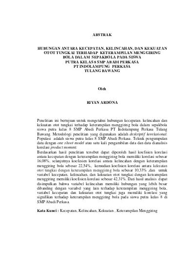 Hubungan Antara Kecepatan Kelincahan Dan Kekuatan Otot Tungkai