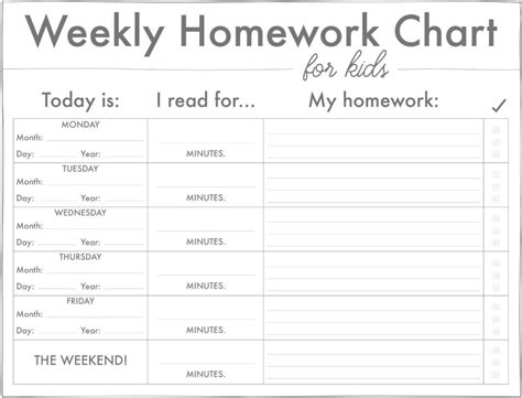 Weekly Homework Chart For Kids Free Printable - Tedy Printable Activities