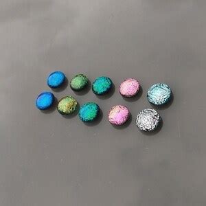 Set Of 10 X Approx 12mm Handmade Dichroic Glass Cabochons Mix Of