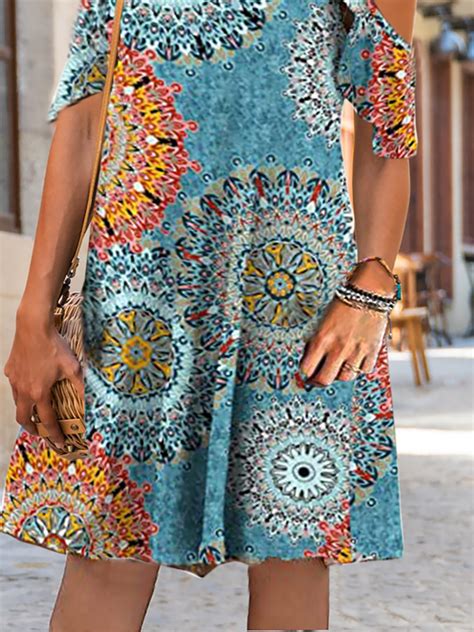 Plus Size Short Sleeve Hippie Weaving Dress Noracora